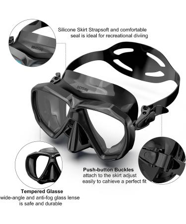 Adults' Snorkel Set with Anti-Fog Spray | Adjustable Panoramic Swim Mask | Dry Top Snorkel Kit for Diving and Swimming | Tempered Glass Scuba Mask in Black - Buy Online on SooperMarket.com
