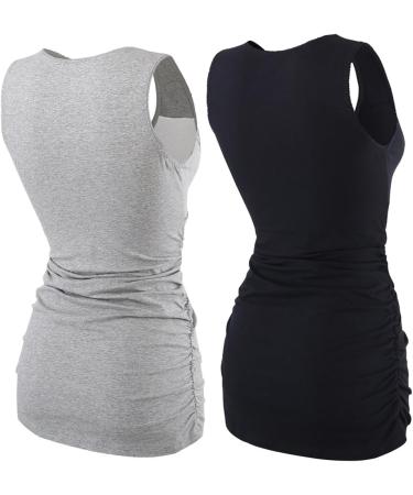ZUMIY Maternity Nursing Top - Women's V Neck Ruched Waist Double Layered Tank - S Black+Grey/2-Pack - Buy Online on SooperMarket.com