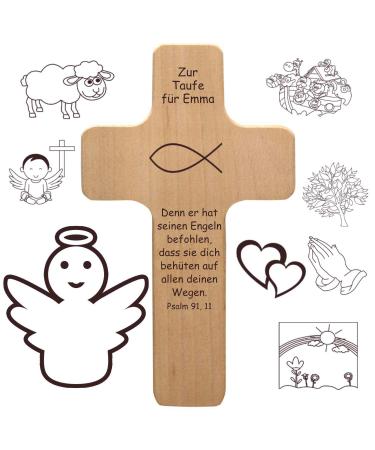 Cross of the baptism with an individual engraving as a baptism gift for boys and girls - personalized with name saying motif - wood crucifix as a gift for baptism water consecration - cross for baptized