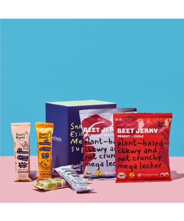 Karl Karlo Snack Box Sweet & Heart |DATTLE Fruchttriegel & vegan beet bed beef jerky |Tasting package with different flavors |Vegan snacks without additives 10 box