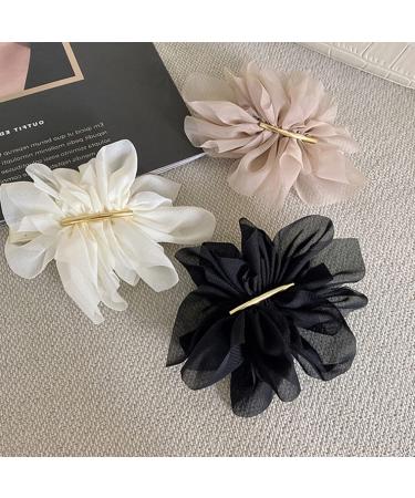 Chiffon Flower Hair Clips Set - 3PCS French Barrettes for Women and Girls in 3 Colors - Buy Online on SooperMarket.com