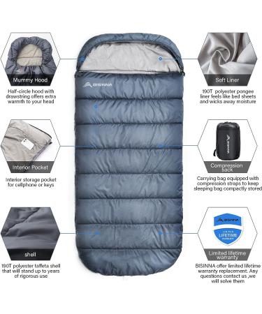 BISINNA XXL 3-4 Season Sleeping Bag for Big & Tall Adults - Waterproof, Lightweight & Warm - Perfect for Camping, Backpacking & Hiking - Gray - Left Zip - Buy Online on SooperMarket.com