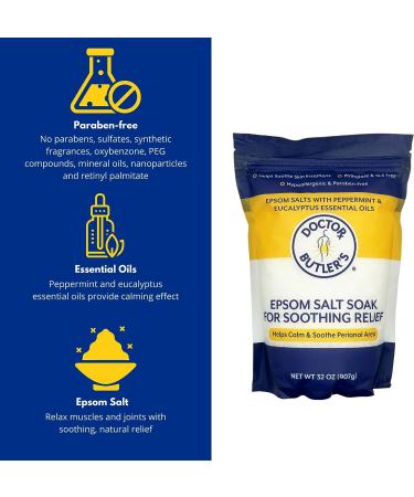 Doctor Butler's Epsom Salt Soak | Sitz Bath Salts for Hemorrhoids Relief - 32 oz (2 lb) Pack | Soothes Hemorrhoids for Men and Women - Buy Online on SooperMarket.com