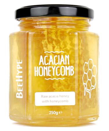 BeeHype Acacian Honeycomb Honey - 100% Pure Unprocessed Raw Acacia Honey with Natural Enzymes Vitamins Minerals and Antioxidants - 250g Acacian Honeycomb 250g