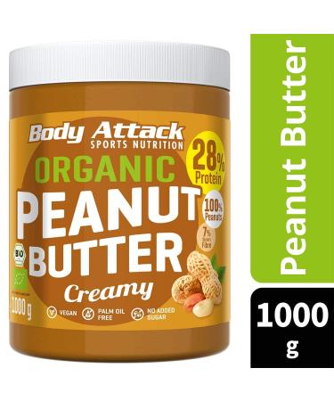 Buy Body Attack Organic Peanut Butter Creamy 1kg - Palm Oil Free Vegan Unsweetened High Protein Nut Butter - Buy Online on SooperMarket.com
