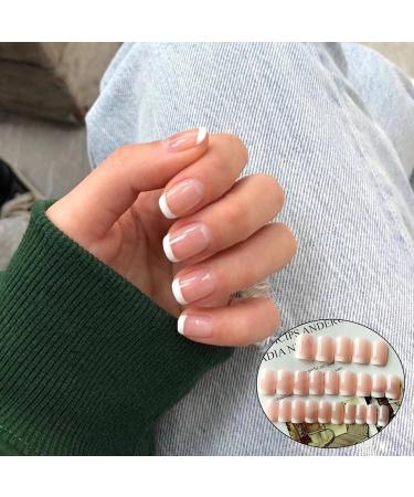 24 Pcs French False Nails Short Square Press on Nails Full Cover False Nails Nude Reusable Semi-Transparent Nails for Women and Girls Nail Art Accessories - Buy Online on SooperMarket.com
