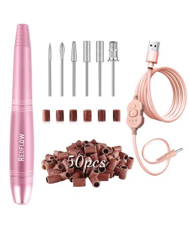 Electric Nail Drill Kit,RedFlow Professional Nail Drill Machine,for Nail File Exfoliating Abrasive Acrylic Nail Drill,with 6 Pcs Nail Drill Bits,50 Sanding Bands Nail Drill Set (Pink)