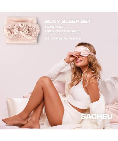 SACHEU Silky Sleep Set - Vegan Silk Pillowcase Set with Scrunchies and Eye Mask - Pink - Buy Online on SooperMarket.com