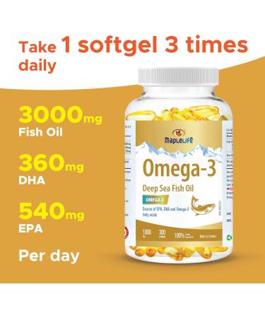 MapleLife - Omega-3 Deep Sea Fish Oil - High Potency - Brain & Heart Health Support - DHA EPA Omeaga-3 Fatty Acids - Fish Oil Softgels 1000 Mg - 300 softgels - Buy Online on SooperMarket.com
