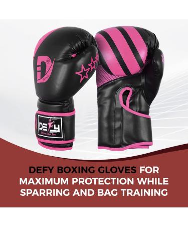 DEFY Marvelous Boxing Gloves - Unisex Leather Training Gloves for Muay Thai, Kickboxing, and MMA - Black/Pink 16oz - Buy Online on SooperMarket.com