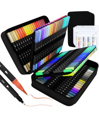 sunacme Art Supplier Dual Brush Markers Pen 110 Artist Coloring Marker Set Fineliner & Brush Tip Pens with Premium Case for Adults Coloring Books & Kids Journal Drawing Doodling 110 Colors