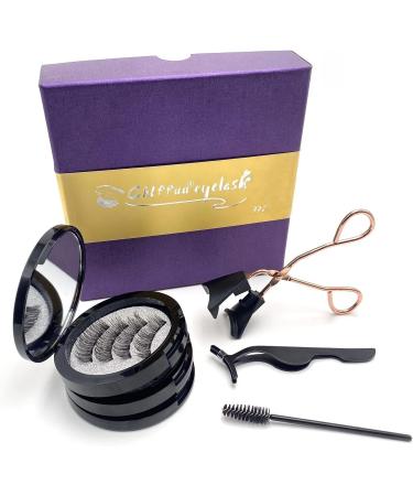 Magnetic Reusable False Eyelashes Set - 4 Pairs Natural Look 3D Effect | Waterproof, No Eyeliner Needed | Includes Applicator | Dark - Buy Online on SooperMarket.com