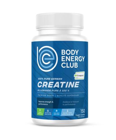 Body Energy Club Creapure Creatine - Gluten-Free Creatine Supplement for Muscle Growth - Improves Strength and Performance for Athletes - Premium Creatine Capsules for Workouts - 150 Capsules