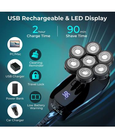 7D Head Shaver for Men - KENSEN 5 in 1 USB Rechargeable Electric Razor & Grooming Kit - Buy Online on SooperMarket.com