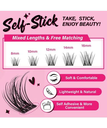 Self Adhesive Eyelashes 40pcs - Reusable No Glue Lash Clusters - Jasmine D-8-16mix - Buy Online on SooperMarket.com
