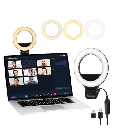Clip-on Ring Light for Laptop/Computer, 10 Brightness Levels, 3 Light Modes - Perfect for Video Conferencing and Live Streaming, Compatible with Laptop, Tablet and Desktop Computers