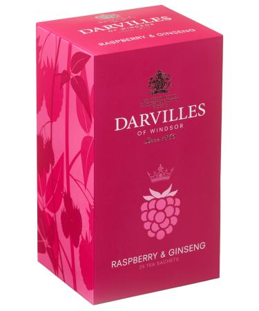 DARVILLES of WINDSOR - 25 x RASPBERRY & GINSENG Individually Wrapped Tag & Envelope Teabags - Premium English Fruit Herb and Green Tea Bags - (25 teabags)
