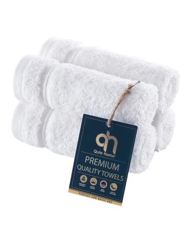 Qute Home 4-Piece Washcloths Towels Set, 100% Turkish Cotton Premium Quality Towels for Bathroom, Quick Dry Soft and Absorbent Turkish Towel, Set Includes 4 Wash Cloths (White) 4 Pieces Washcloths White
