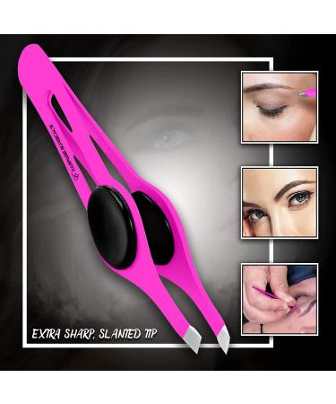 Professional Stainless Steel Slant Tip Eyebrow Tweezers Set | Non-Slip Grip for Ingrown Hair Removal | Yellow & Pink | 2 3xPcs Set - Buy Online on SooperMarket.com