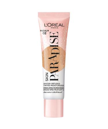 L'Oreal Paris Skin Paradise Water-infused Tinted Moisturizer with Broad Spectrum SPF 19 sunscreen lightweight, natural coverage up to 24h hydration for a fresh, glowing complexion, Medium 02, 1 fl oz