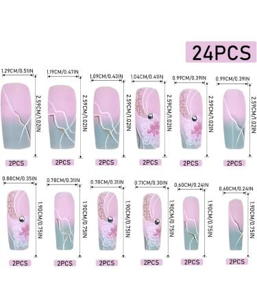 Acrylic Press On Nails False Nails Square Fake Nails with Glue Reusable Cute Press On Nails Gradient Flower Fake Nails with Designs Full Cover Medium Coffin - Buy Online on SooperMarket.com