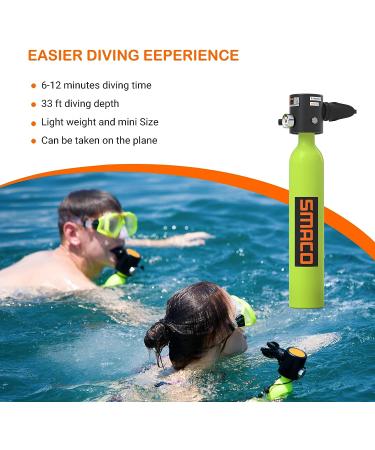 Mini Scuba Tank: 6-12 Minutes of Diving Oxygen | Inflatable Diving Equipment for Underwater Exploration | Green - Buy Online on SooperMarket.com