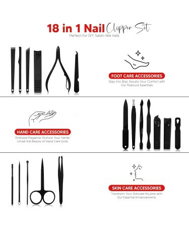 Kichly 18-Part Manicure Set for Women & Men - Nail Tools & Accessories with Travel Case - Nail Clip Set & Scissors (Red/Black) - Buy Online on SooperMarket.com