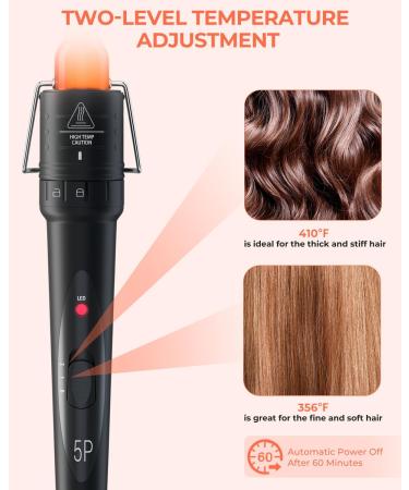 Curling Wand Ohuhu 5 in 1 Hair Curler Curling Tongs Iron Set with 5 Pcs 0.35 to 1.25 Inch Interchangeable Ceramic Barrel Heat Protective Glove 2 Clips Dual Voltage Gift for Girl Women Mother's Day Black - Buy Online on SooperMarket.com