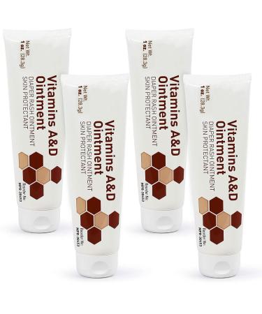 Medca vitamin A & D diaper rash ointment-protection cream for sensitive baby skin-lanolin and petrolatum formula dry-cracked hands/feet/facial skin 1oz tube 4-pack