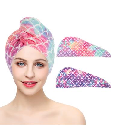 Cerulentree 2 packs hair drying cloth wrap hair women bathroom hair turban towel with buttons super absorbent fast drying head wrap for smooth hair curly hair