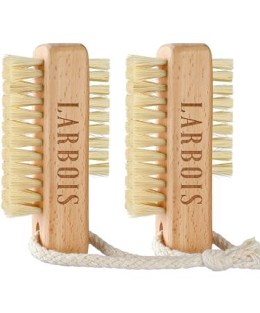 Nail Brush Larbois Wooden Nail Brushes for Cleaning Nails 2Pack Double Sided Nail Srubbing Brush Eco Friendly Fingernail Brush with Hanging Rope (Beechwood) A-Color-1
