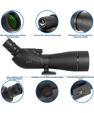 Gosky HD Spotting Scope 20-60x80mm with Tripod, Smartphone Adapter - Ideal for Bird Watching, Target Shooting, Hunting - BAK 4 Prism Spotter Scope for Wildlife Scenery - Buy Online on SooperMarket.com