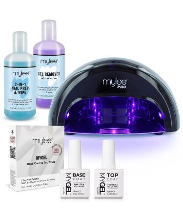 MYLEE 15 Seconds Cure Convex Curing LED Gel Polish Nail Drying Lamp KIT 3 Curing Cycle Compatible With All Gel Polish Kit incl. MYGEL Top & Base Coat Mylee Prep + Wipe Gel Remover (Black Lamp)