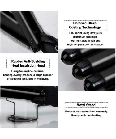 3 Barrel Curling Iron 25mm Crimper with Adjustable Temperature | Fast Heating Ceramic Tourmaline Curling Wand | Includes Heat Resistant Glove - Black - Buy Online on SooperMarket.com
