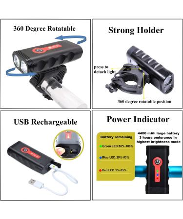 BurningSun Bike Light Set - 1000 Lumens, 5 Modes, 360 Rotatable, USB Rechargeable, IP65 Waterproof - Front and Back Cycling Lights - Buy Online on SooperMarket.com