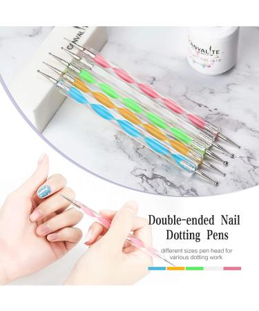 Canvalite Nail Art Brush Set - 5 Pc Gel Nail Decoration Tools Dotted Pen Rhinestones & Gold Leaf for Salon & Home Use - Buy Online on SooperMarket.com