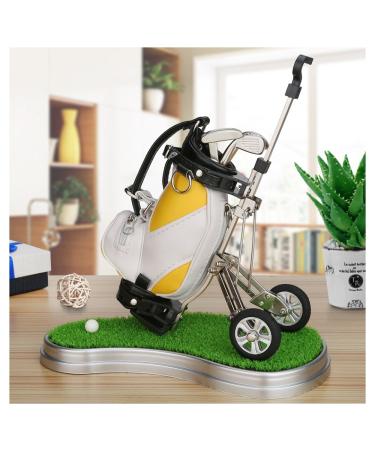 10L0L Golf Pen Holder with 3 Pieces Golf Club Pens Set Unique Golf Golf Desk Decor Gifts Souvenirs for Men Yellow + White