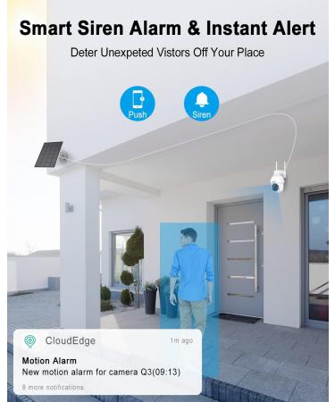 ANRAN 2K Wireless Solar Security Camera | 360 View, Smart Siren, Spotlights | Color Night Vision, AI Human Detection | 2-Way Talk, Alexa Compatible | Q3 White - 3MP - Buy Online on SooperMarket.com