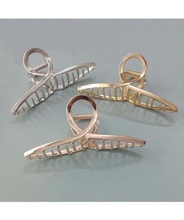 3pcs Metal Strong Hair Claw Clips - Nonslip Large Hair Claw Clip Set for Fashionable Hair Styling - Perfect for Women and Girls with Thin or Thick Hair (Rose Gold, Silver, Gold) - Buy Online on SooperMarket.com