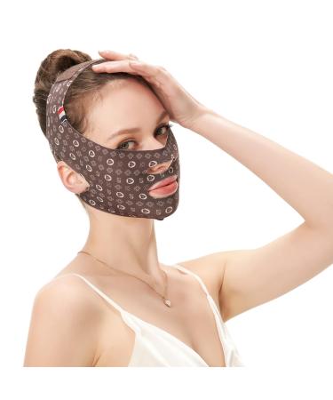V-Line Face Lift Band - Facial Slimming and Lifting Band for Men and Women Anti-Sagging Chin Strap for Defined Jawline Sculpting and Reducing Wrinkles (Coffee)