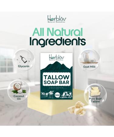 Beef Tallow Soap Bar | All Natural Grass Fed Unscented | Moisturizing for Eczema & Sensitive Skin | Handcrafted in USA - Buy Online on SooperMarket.com
