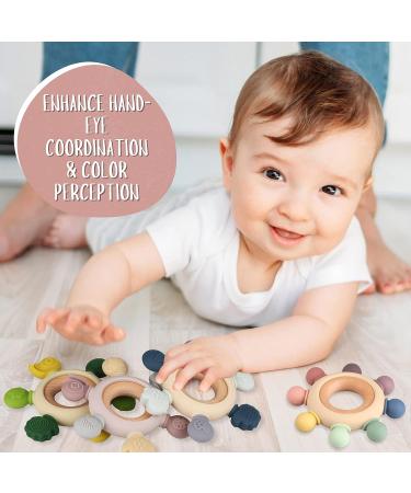 Organic Wooden and Silicone Baby Teething Toy Rings for Natural Pain Relief (Khaki) - Buy Online on SooperMarket.com