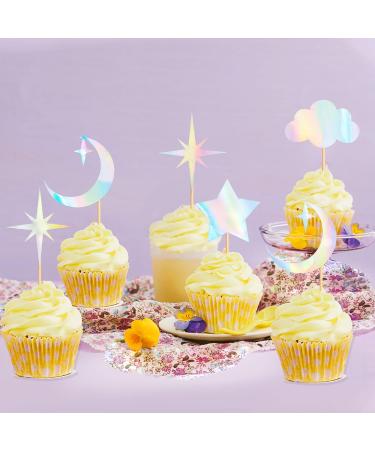 Cyodoos 24 Pack Laser Glitter Moon and Star Cupcake Toppers Sweet Baby Gender Reveal Cupcake Picks Baby Shower Kids Girls Birthday Party Kids Birthday Wedding Party Cake Decorations Supplies Laser1 - Buy Online on SooperMarket.com