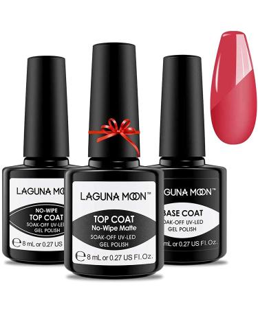 LagunaMoon Gel Top Coat and Base Coat Matte Top Coat Gel Polish 8ml Gel Base and No Wipe Top Coat Nail Varnish Set Soak off UV LED Glossy Top and Base Coat for DIY Nail Art Manicure TEXTURES KIT: Matte Top Coat + Glossy Top Coat + Base Coat