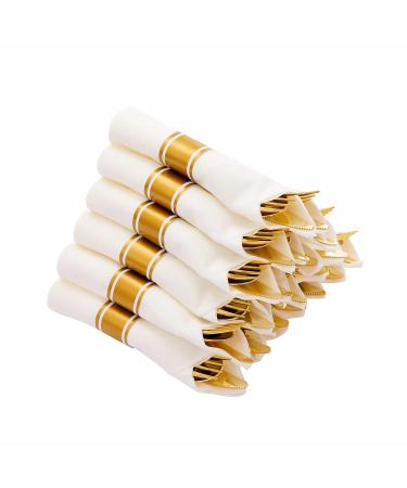 N9R 30 Pack Pre Rolled Gold Plastic Cutlery Set Wrapped Plastic Silverware Set with 30 Forks 30 Knives 30 Spoons and 30 Napkins Disposable Cutlery Set for Party and Wedding Gold-30Pack