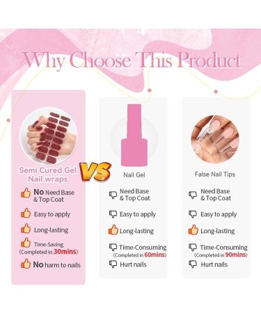 20Pcs Nail Wrap Semi Cured Gel Nails Strip Full Wraps Gel Nail Stickers Self-Adhesive Gel Nail Wrap Stickers Decals - UV/LED Lamp Required Blush Gradient - Buy Online on SooperMarket.com