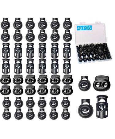 ZUSHALLMY 48pcs Upgraded Plastic Cord Lock  Cord Locks - Draw String Clip with Spring Toggle Stoppers Buttons for Drawstrings  Shoelaces  Paracord