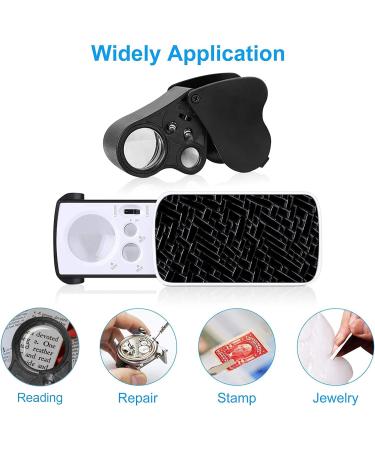2 Pack Illuminated Jewelers Loupe 30X 60X 90X Portable Eye Loupe Magnifier Lighted Magnifying Glass with Bright LED Light for Jewelry Coins Gems Stamps Watches Rocks Black - Buy Online on SooperMarket.com