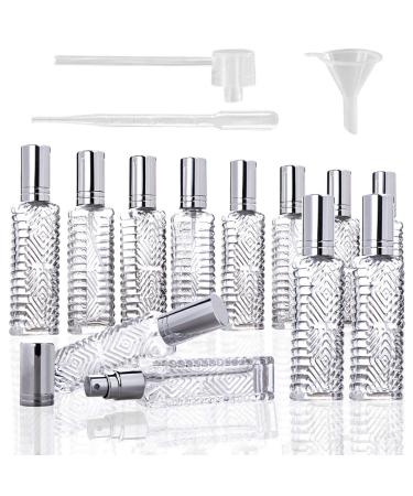 Yu feng 12 pieces engraving taj mahal style clear glass atomizer spray bottles empty refillable for perfume essential oil packed with funnel pipettes donor N2