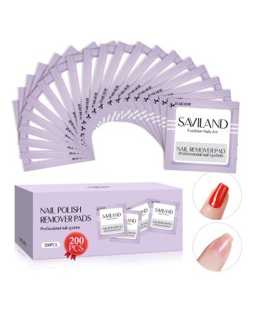 Saviland 200PCS Gel Nail Polish Remover Pads Set - Soak Off Gel Polish Remover Wipes Individually Wraped Gel Polish Remover Cotton Pads Nail Cleaner Pads Acrylic Nail Remover Salon Home Use 200PCS Nail Polish Remover Pads